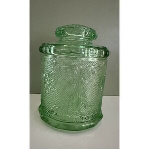 Vintage Indiana Glass Tiara Exclusive Chantilly Green Sandwich Jar Canister 7.5"